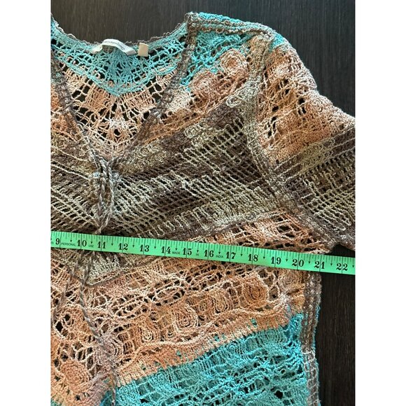 Soft Surroundings Aqua Multi Chevron Earthy Crochet Knit Tunic Top Size L - Picture 8 of 9